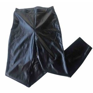 H Halston Womens Black Faux Leather Legging Pull on Ankle Zippers Size Small